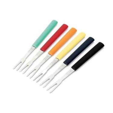 Imagem de Garfos para Petisco Conjunto 6 Peças Inox Cabos Coloridos 13cm - James F