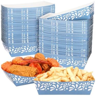 Imagem de Zhehao 100 bandejas de lanche mexicanas Cielito Lindo decoração de festa Platos de Barro Mexicanos Terracota Clay Nacho Pipoca Recipiente Descartável para Casamento Cinco de Mayo (flor azul)