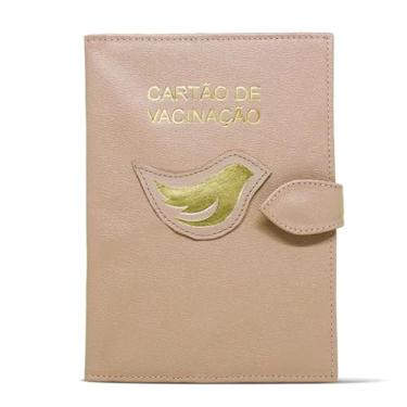 Imagem de Porta Cartão de Vacinação em Couro, Capa Protetora com Detalhe de Pássaro Dourado para Bebês (Nude)