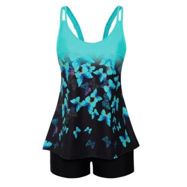 Imagem de Roupa de banho Tankini Arolina Blue Butterfly Plus Size 18W para mulhe