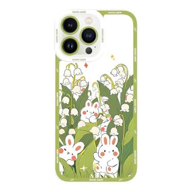 Imagem de TRADAY Capa de telefone Kawaii Bunny compatível com iPhone 15 Pro Max Flower Cute Rabbit Anime Capas Design Floral Capa TPU macia para meninas e mulheres (Sage Green