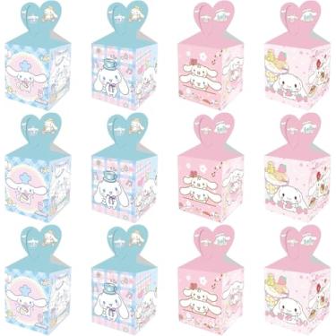 Imagem de 12 peças lindas caixas de lembrancinhas de festa Cinnamoroll, caixas de doces com tema de desenho animado, caixas de presente com duas cores, padrão de artigos de festa de aniversário, decorações