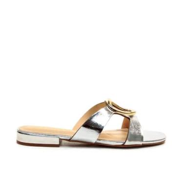 Imagem de Rasteira Couro Prata Cecconello 2498004-16, Prata, 38