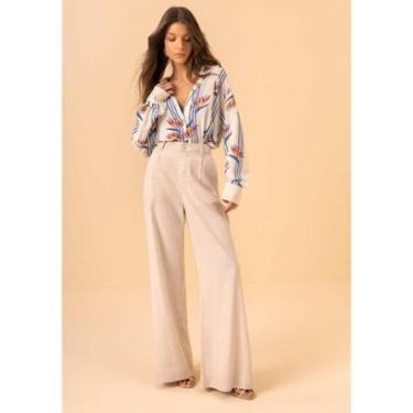 Imagem de Calça Pantalona De Cintura Alta Em Sarja E Linho-Feminino