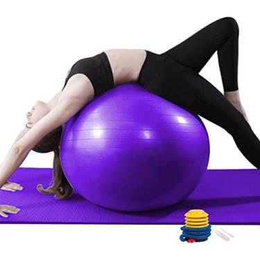 Imagem de GODREAM Bola Pilates, Bola Fisioterapia, Bola Suiça, 55 cm, 65 cm, 75 cm, Anti estouro, Suporta até 300kg, Ideal para Gravidez, Fitness, Yoga, Exercicios e Pilates em casa, com Bomba (Roxo, 75cm)