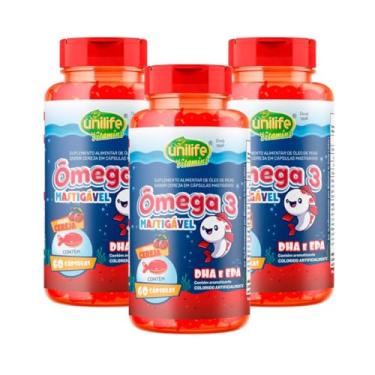 Imagem de Kit 3 Ômega 3 Kids Mastigável Unilife Cereja 60 cápsulas