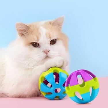 Imagem de Brinquedo Bola Colorida Com Guizo Sino Modedor Pet Para Gatos 8CM Plastico