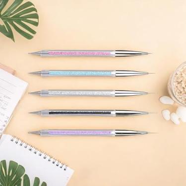 Imagem de Conjunto de pincéis de arte de unha, 5 peças, kit de pincéis de arte de unhas de extremidade dupla, kit profissional de ferramentas de manicure com caneta de linha de pontilhamento de pintura para