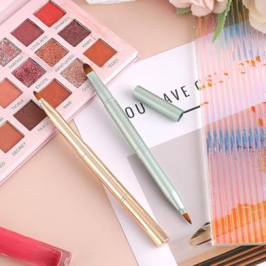 Imagem de Pacote com 2 pincéis labiais retráteis com tampa, pincéis de maquiagem de duas pontas retráteis, aplicadores de batom, brilho labial, viagem, dourado, verde