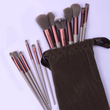 Imagem de Conjunto de pincéis de maquiagem verde de 13 peças com bolsa - Kit de pincéis de maquiagem profissional para base, corretivo, sombra, mistura, aplicação de rosto e olhos, roxo