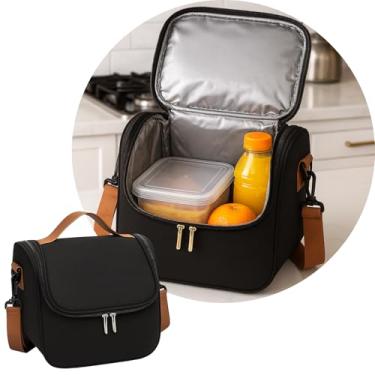 Imagem de Bolsa Térmica Grande com Alça, 7l, Lancheira Fitness, Ideal para Marmitas Lanches Frutas e Bebidas (Preto)