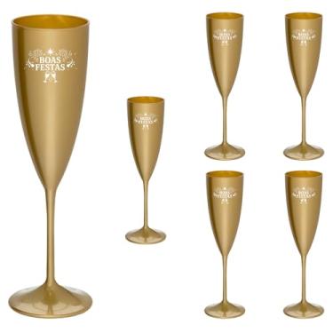 Imagem de Taça Espumante 170ml Boas Festas Acrílico Premium 6pçs (DOURADO)