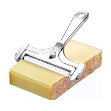 Imagem de Cortador de queijo de aço inoxidável para cozinha – Cortador manual ajustável, barbeador premium para mussarela, cheddar, gruyere - Cortador de queijo com arame (prata)