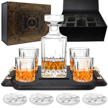 Imagem de KROWN KITCHEN - Conjunto de decantador de uísque Inclui copos de uísque, porta-copos e base de madeira. Presentes perfeitos para o papai para bourbon, Scotch, licor etc. Capacidade de 700 ml