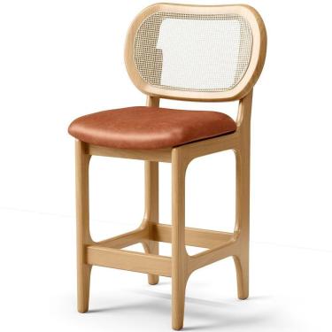 Imagem de Banqueta Baixa Bar Cozinha Sala De Jantar Betta L02 Mel Tela Couríssimo Camel - Lyam Decor