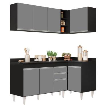 Imagem de Armário De Cozinha Modulado De Canto Esquerdo 4 Peças Cp47 Balcão Com Tampo Preto/cinza - Lumil