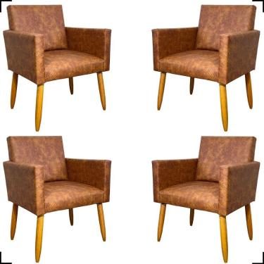 Imagem de Kit 4 Poltronas Decorativa Para Sala Recepção Consultório Nina Corino Cores Pé Palito 30 Cm Castanho