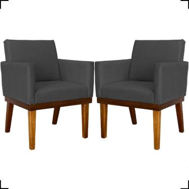 Imagem de Kit 2 Poltronas Decorativa Para Sala Recepção Consultório Escritório Base Em Madeira Divine Suede