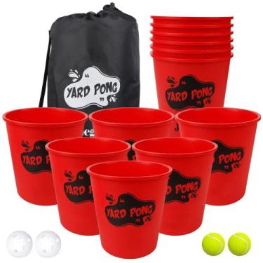 Imagem de Jogo ao ar livre Juegoal Yard Pong com 12 baldes e 4 bolas