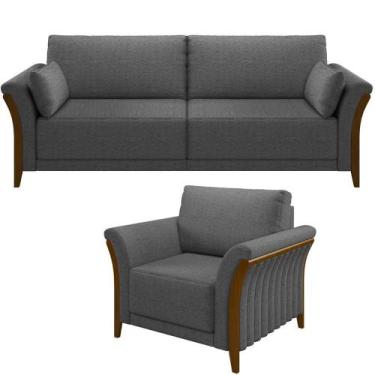 Imagem de Kit Sofá 02 Lugares 162Cm Com Poltrona M03 Chumbo - LYAM DECOR