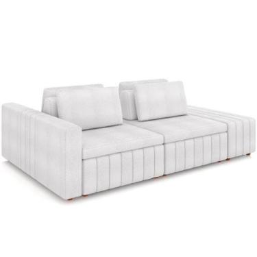 Imagem de Sofá Ilha Com Puff Living 265cm Amber M03 Bouclê Branco - LYAM DECOR