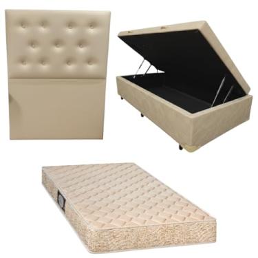 Imagem de Cama Box Baú Blindada com Colchão de Espuma Orthopedic + Cabeceira Botonê (CORINO BEGE, Solteiro)