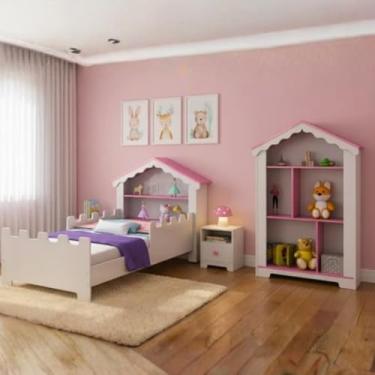 Imagem de Conjunto Quarto Infantil Cama E Estante Prateleira Magia Feminino Modelo Casinha