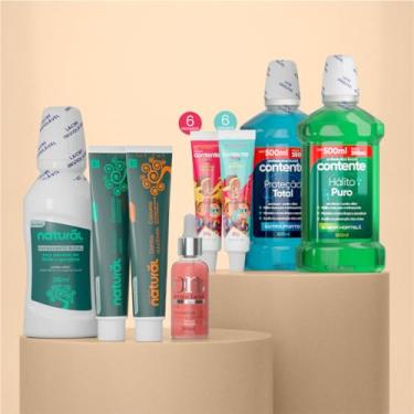 Imagem de Kit Cuidado Bucal Premium - 1 Creme Dental de Camomila, 1 Creme Dental de Cúrcuma, 1 Enxaguante de Limão e Gengibre, 6 Cremes Dentais Kids Morango, 6 Cremes Dentais Kids Tutti Frutti, 1 Enxaguante Hálito Puro e 1 Enxaguante Proteção Total - 16 Itens - Orgânico Natural