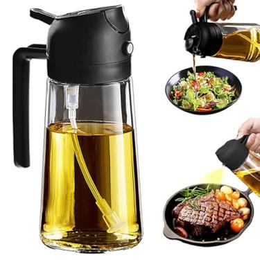 Imagem de XJYWSH Dispensador de óleo de vidro 2 em 1, pulverizador de óleo de 470 ml para cozinhar, frasco dispensador de azeite de oliva premium de grau alimentício para utensílios de cozinha, fritadeira a ar
