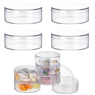 Imagem de Embalagem com 4 recipientes redondos de acrílico, caixa organizadora transparente com tampa, caixas de armazenamento de acrílico, recipiente de plástico para contas de doces, joias, presente de