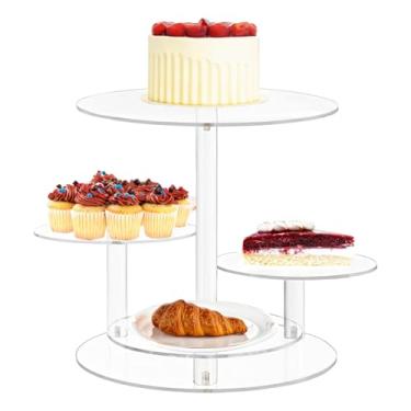 Imagem de LUMINFLY Suporte redondo de acrílico para bolo com luzes LED, visor transparente de sobremesa de 3 camadas, fácil de montar, bateria incluída para casamentos e celebrações