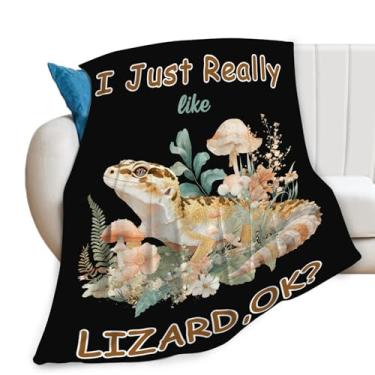 Imagem de Cobertor de lagarto I Just Really Like Lizard Throw Blanket Ultra Soft Cozy Fleece Bearded Dragon Blankets Presente para Crianças Meninos Meninas Sofá Cama 127 cm x 101 cm