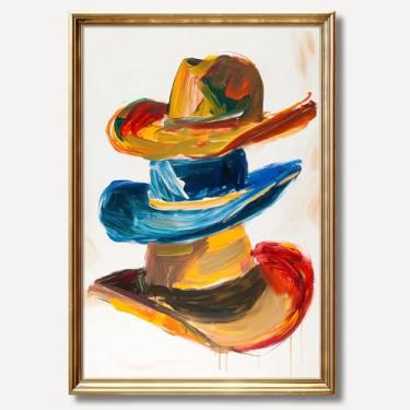 Imagem de Chapéu de caubói arte de parede impressão ocidental colorida pintura de dopamina abstrata pôsteres estéticos ocidentais chapéu de vaqueira arte de parede moda estética pôster moderno vaqueira tela