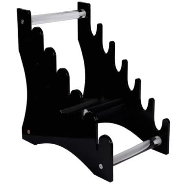 Imagem de Organizador compacto de facas para facas de frutas, ferramentas e exibição colecionável, design preto de 6 camadas com hastes de suporte de metal, suporte de exibição de canivete de acrílico removível