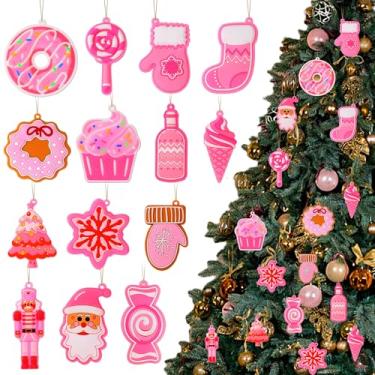 Imagem de 14 peças de enfeites de árvore de Natal, espiral, bengala doce, pirulito, enfeite de PVC macio, pingente de árvore de Natal rosa para decoração de festa de Natal, decoração de casa