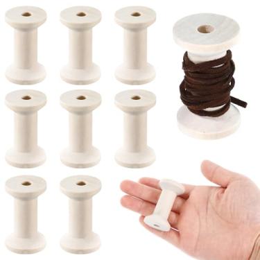 Imagem de 8 peças de carretéis de barril de madeira inacabados para artesanato carretéis de linha de madeira natural vazios 5 cm bobina têxtil antigo carretel de linha de madeira natural para organizar cordão