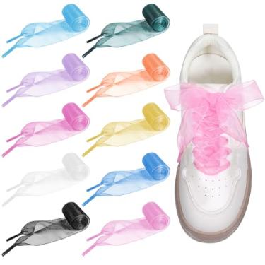 Imagem de 10 pares de cadarços femininos coloridos de fio de neve liso para sapatos femininos de cetim de seda macia, cordas largas de cetim para tênis, fio de neve, cadarços de fita da moda, cadarços de