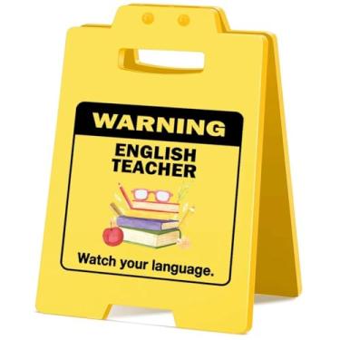 Imagem de Placa engraçada para decoração de mesa de escritório para professor de inglês, assista ao seu idioma para sala de aula, presentes de professor de inglês