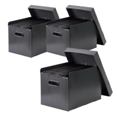 Imagem de Caixa Arquivo Organizadora Em Plástico C/Pastas Suspensas Unidade Ou Kit (3 CAIXA + 30 PASTAS PRETAS)