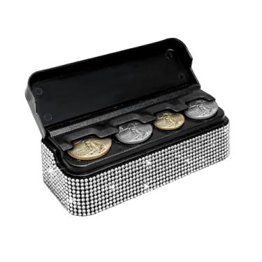 Imagem de ZNDAW Porta-moedas Bling para carro, organizador de moedas de cristal de strass com 4 compartimentos, estojo de armazenamento de moedas brilhante dispensador de dinheiro universal para a maioria dos