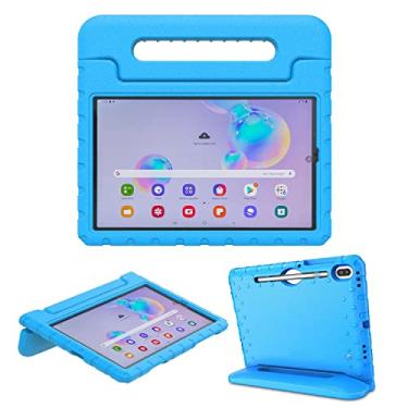 Imagem de Capa infantil para tablet Samsung Galaxy Tab S6 10,5 polegadas 2019 modelos SM-T860/SM-T865/SM-T867 à prova de choque capa de espuma vinílica acetinada leve durável com alça dobrada, suporte, azul