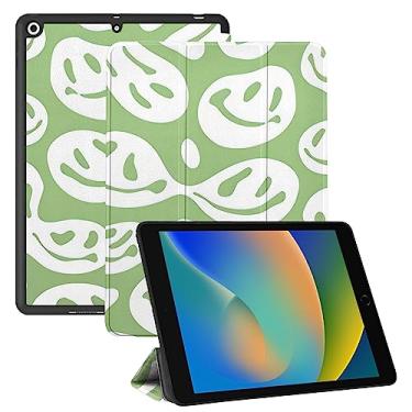Imagem de Cabreche Capa compatível com iPad de 10,2 polegadas, 9ª/8ª/7ª geração (2021/2020/2019), capa dupla traseira rígida, capa para hibernar/despertar automática, para mulheres, sorriso fofo, abstrato, estético, rosto preparado - branco e verde