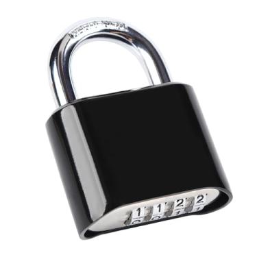 Imagem de Cadeado de combinação resistente de 4 dígitos, cadeado para uso externo, cadeado de combinação redefinível para armário, casa, escola, garagem, portão, jardim (preto)