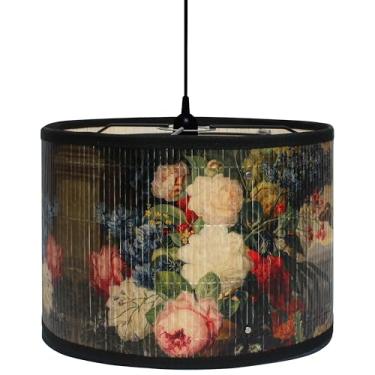 Imagem de Abajur retrô, E26/E27 30 x 20 cm vintage impresso Art Déco Lustre, exclusivo tambor aranha japonês tropical funky decorativo bambu abajur para mesa suspensa (flor)