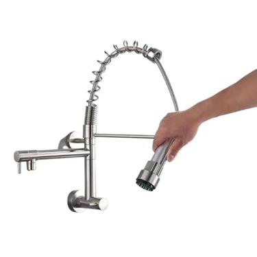 Imagem de Torneira Duplo JatoCozinha Gourmet Com Filtro Sem Refil - Spray de Pia 360° Extensor Dourado (Água Fria e Quente)(Prata-UP-Parede)