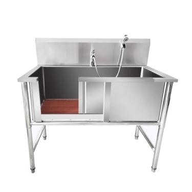 Imagem de Banheira de aço inoxidável para cães, banheiras profissionais, banheira de cuidados com cães de estimação, estação de lavagem externa para cães com torneira telescópica (120 cm/47,2 pol, 39,9 cm de