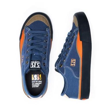 Imagem de SEW BY SOU Tênis de skate masculino de couro cano baixo profissional para treinamento de skate casual, Azul marinho, 38