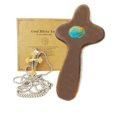 Imagem de RONDURE Cruz de madeira para artesanato, cruz, bolso, mão, para alívio da ansiedade, presente de primeira comunhão para meninas, oração ou alívio de estresse, presentes cristãos/religiosos