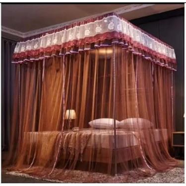 Imagem de Mosquiteiro Palácio com Armação | Cama Casal/Box/Queen | Renda Premium(Marrom)