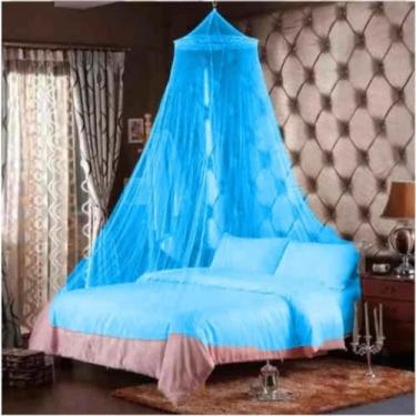 Imagem de Mosquiteiro Teto Casal/Queen com Elástico – Renda Filo, Proteção Contra Mosquitos e Insetos(Azul)